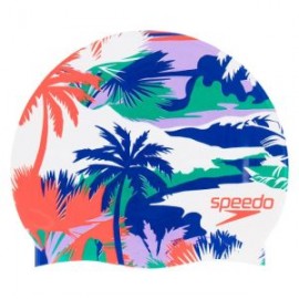 SPEEDO SILICONE PRINTED CAP WHITE MULTI PALMS