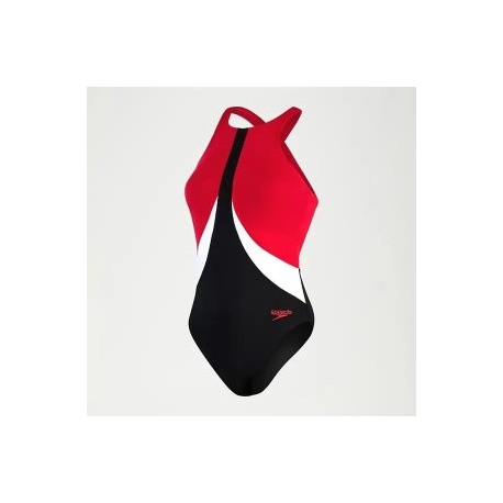 SPEEDO WOMENS HIGHNECK CROSSBACK BLACK RED