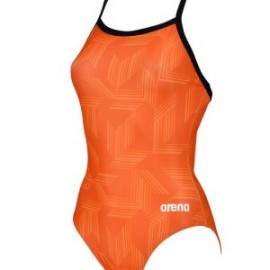 ARENA W PUZZLED LIGHT DROP BACK ONE PIECE BLACK ORANGE MULTI