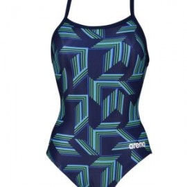 ARENA W PUZZLED LIGHT DROP BACK ONE PIECE NAVY-SOFT GREEN MULTI