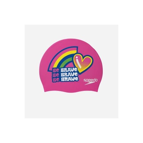 SPEEDO JUNIOR SLOGAN CAP PINK BE BRAVE