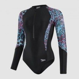 SPEEDO LONG SLEEVE SWIMSUIT BLACK/HYERSONIC