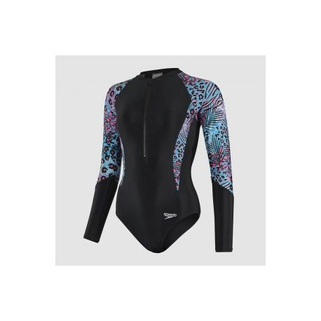 SPEEDO LONG SLEEVE SWIMSUIT BLACK/HYERSONIC